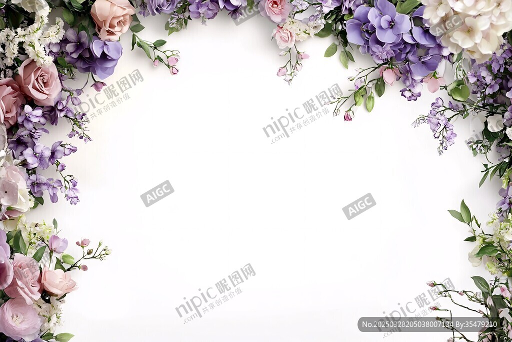 夢(mèng)幻紫色花卉裝飾邊框