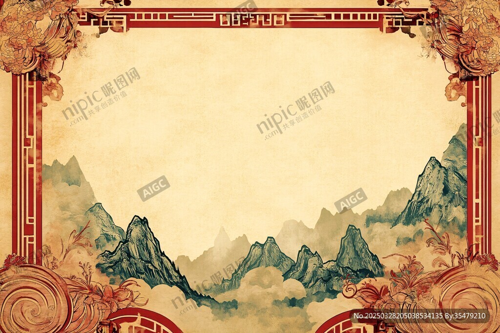 中式古風(fēng)山水邊框背景圖
