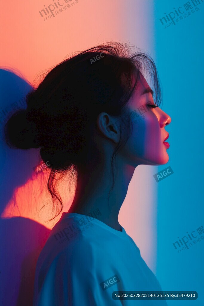 光影下的側臉美女