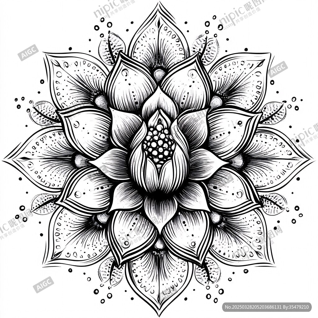 黑白蓮花曼陀羅藝術圖案