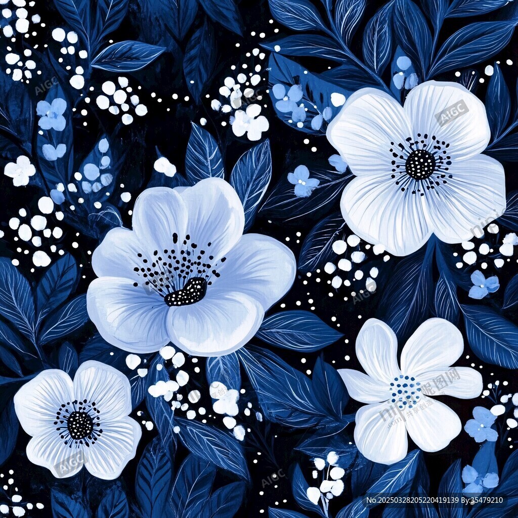 藍(lán)白花卉圖案 清新雅致