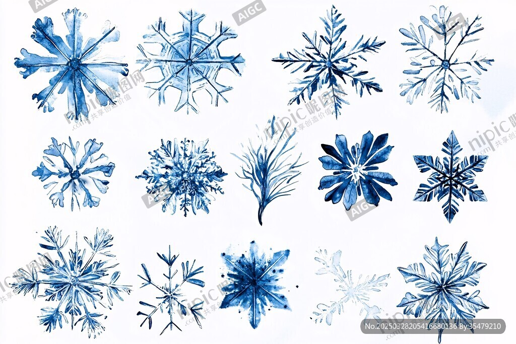 藍色水彩雪花圖案集合