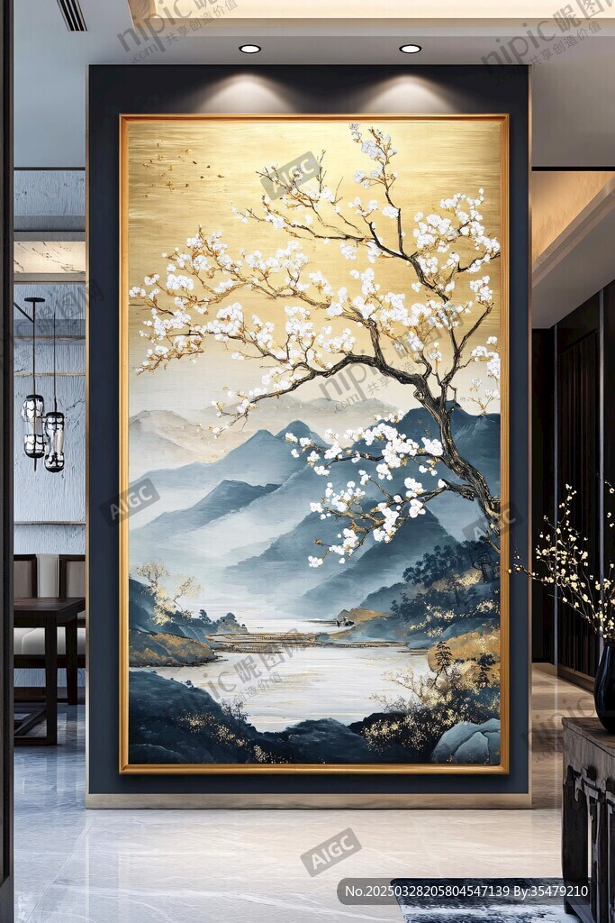 中式山水花鳥玄關(guān)裝飾畫