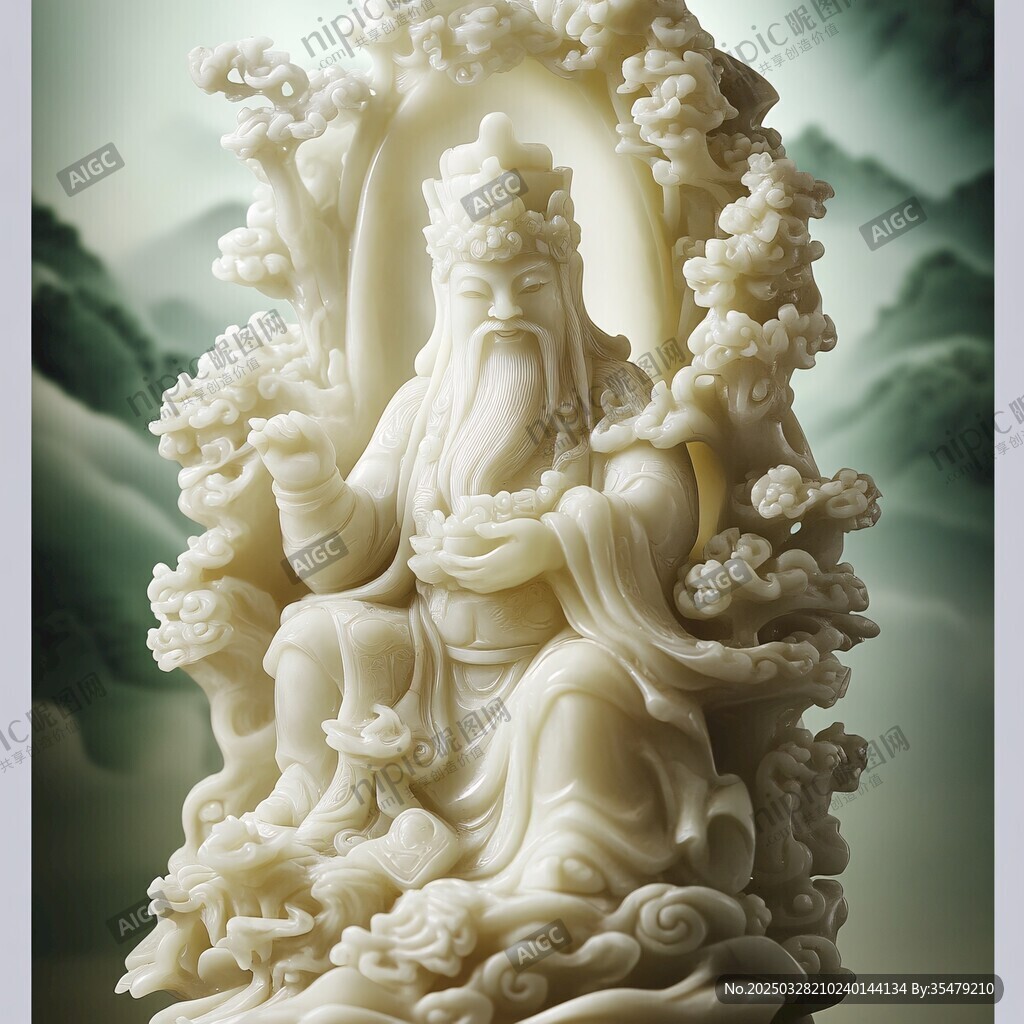 白玉雕財(cái)神像 精美絕倫