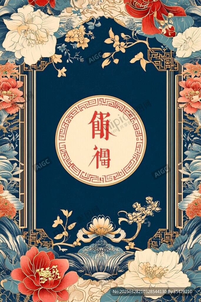 中式繁花賀壽圖