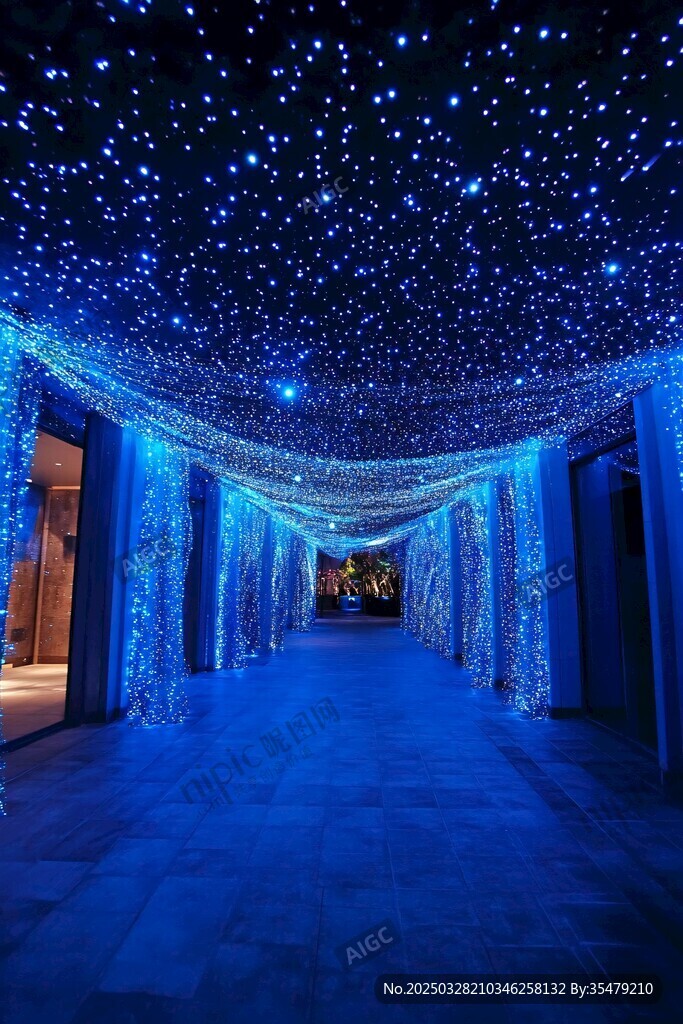 夢幻藍色星光走廊夜景