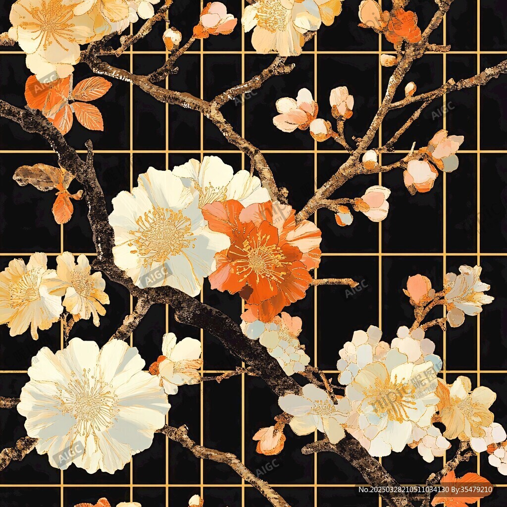 中式黑金花卉圖案背景