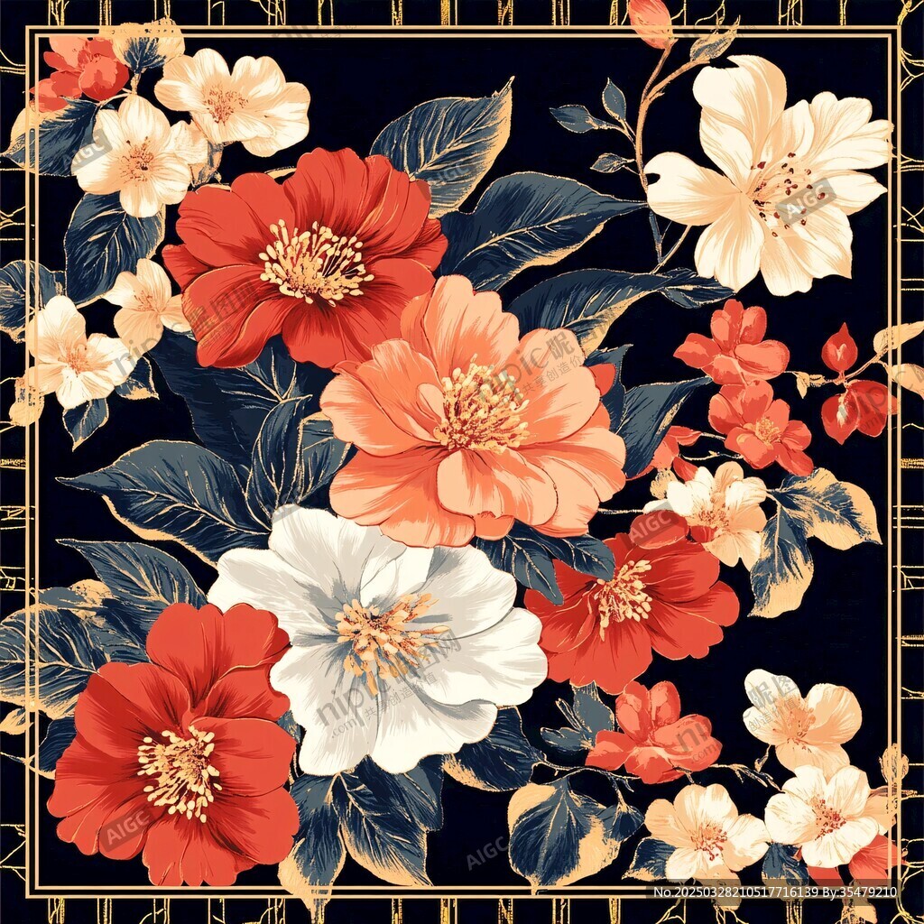 復(fù)古花卉圖案方巾設(shè)計(jì)圖