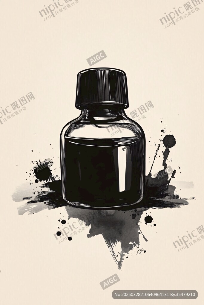 墨水瓶的水墨風藝術呈現