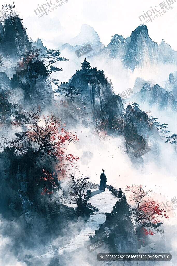 水墨山水間的獨行者