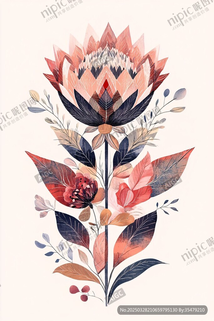 水彩風帝王花插畫圖案