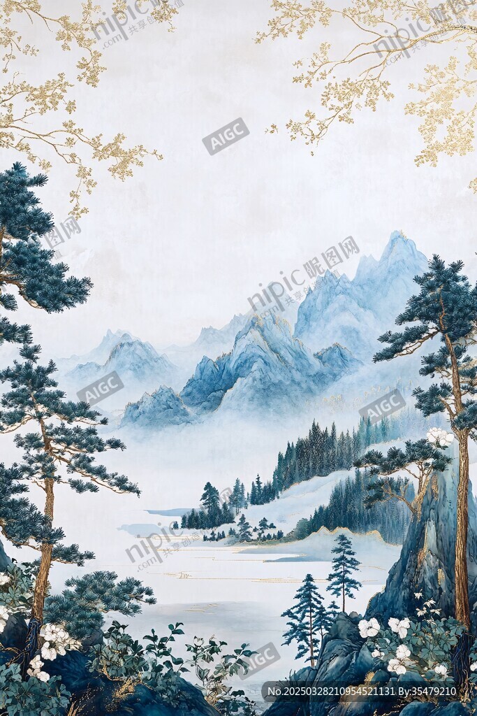 水墨山水間的靜謐松林