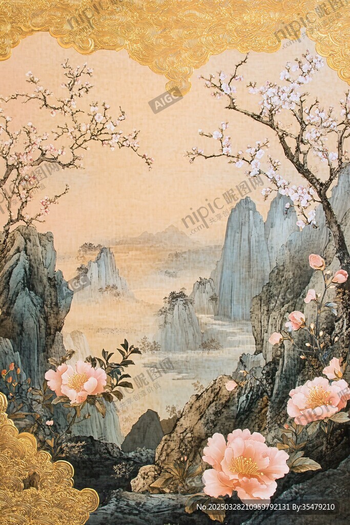 中式山水花卉國風(fēng)意境圖