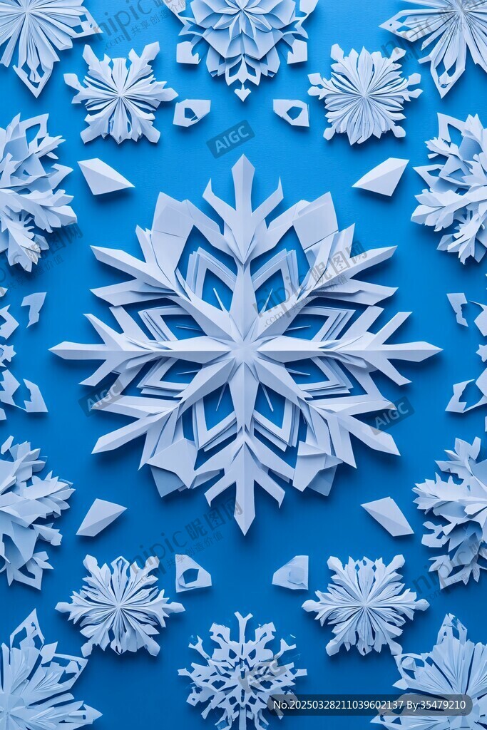 藍色背景上的精美折紙雪花