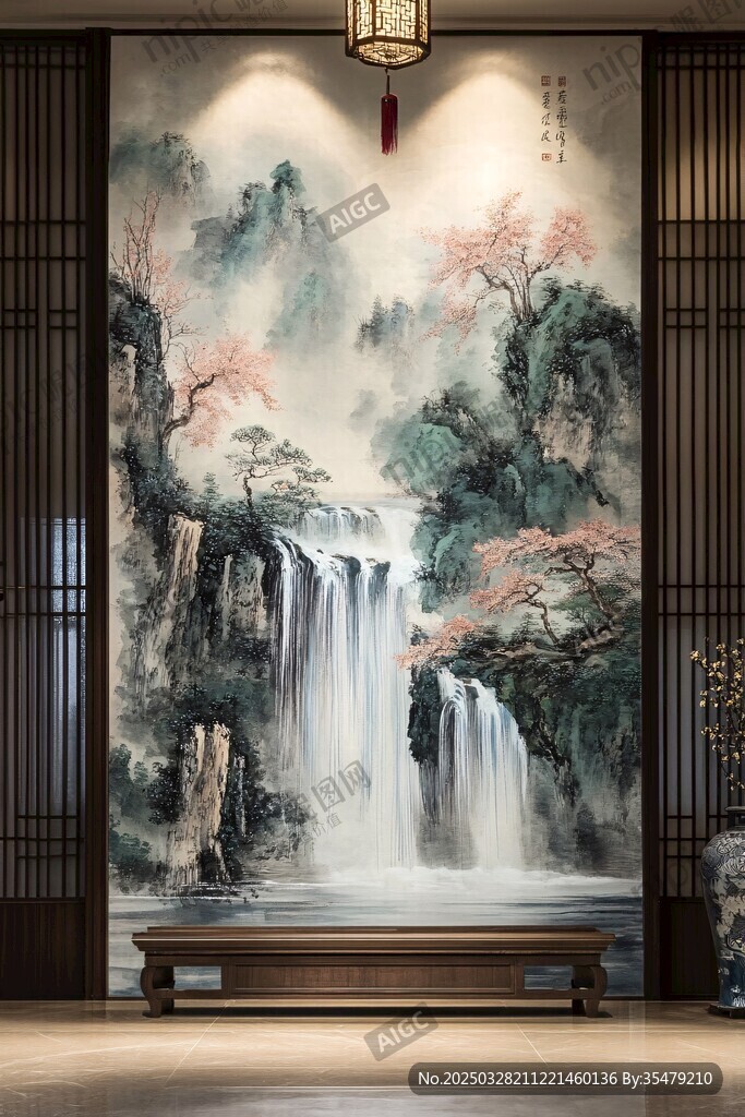 中式山水背景墻 意境悠遠