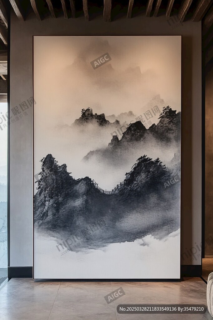 水墨山水玄關裝飾畫