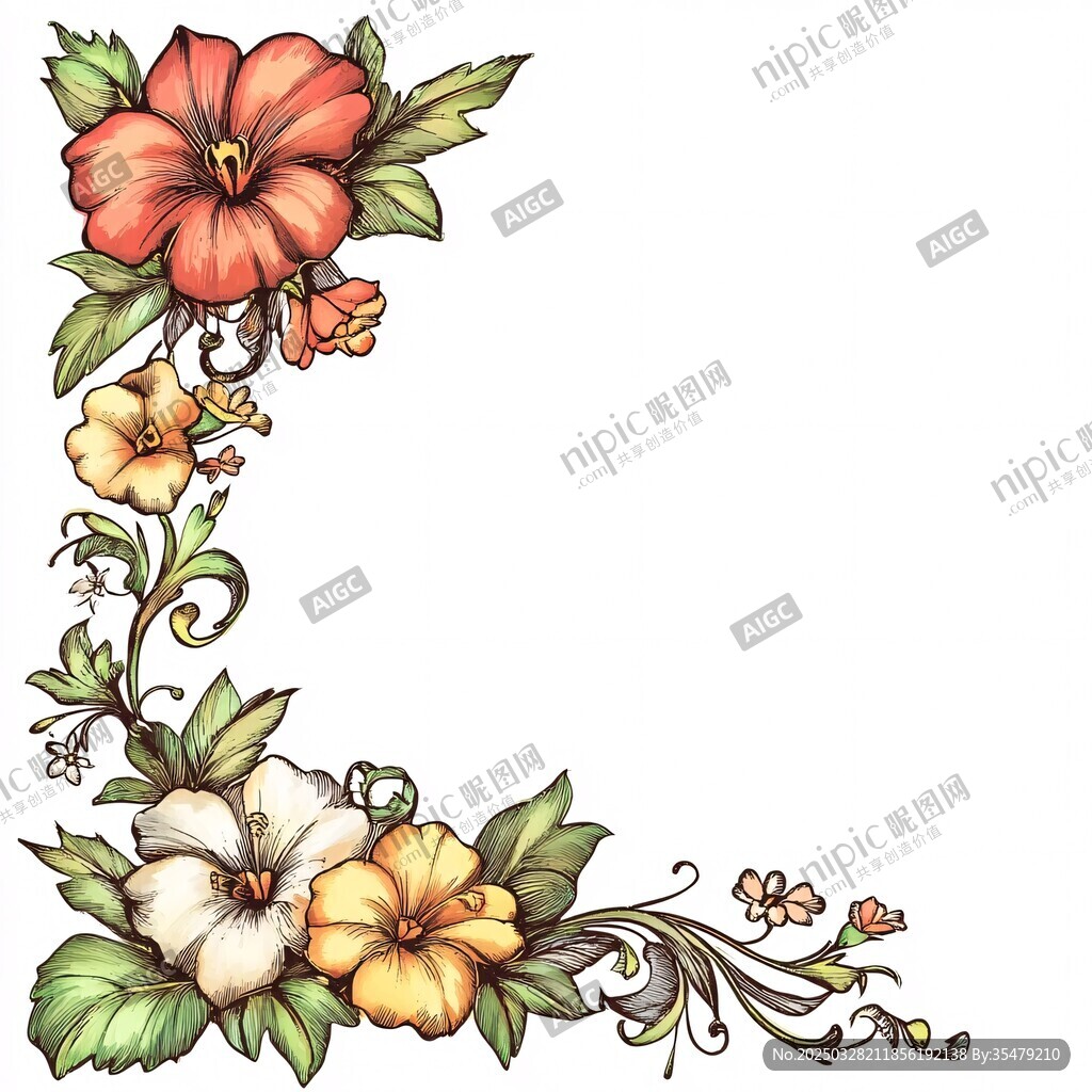 花卉裝飾角插畫