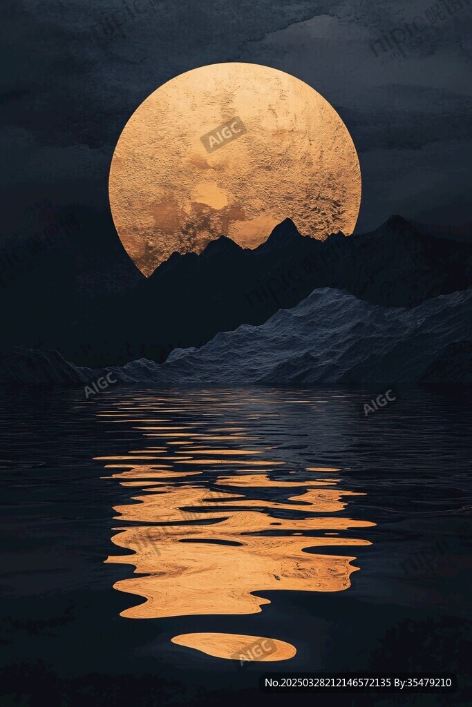 月下山水倒影夢(mèng)幻景象