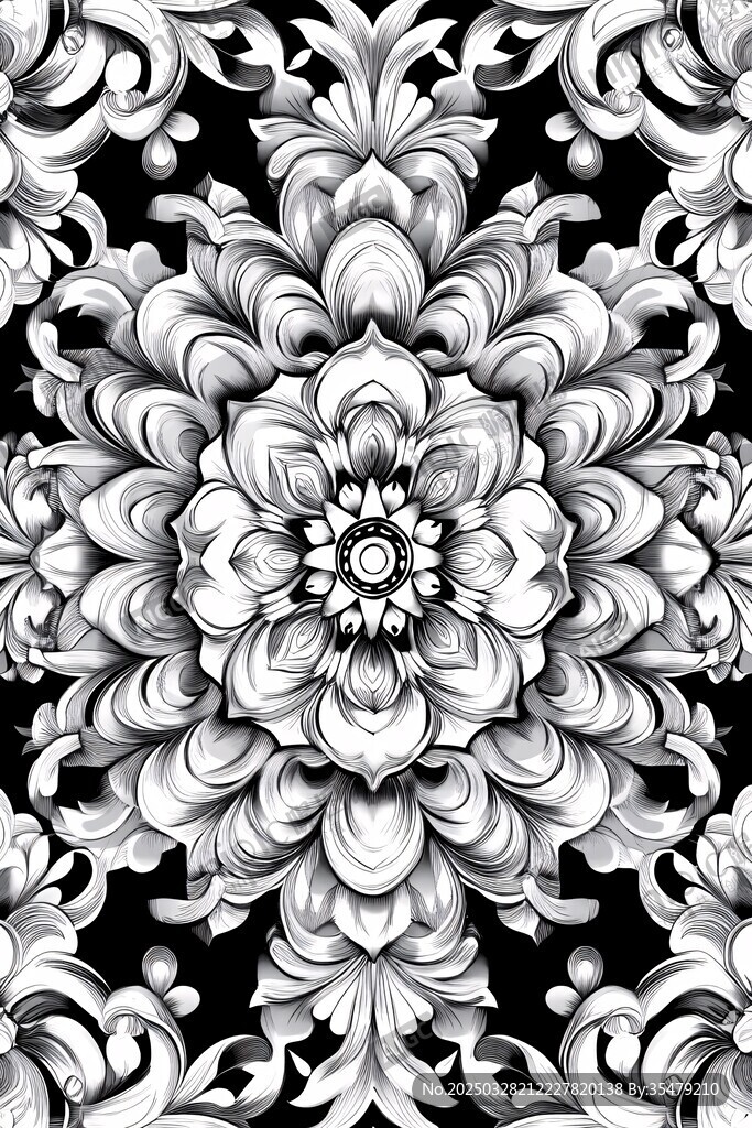 黑白花卉幾何圖案紋理