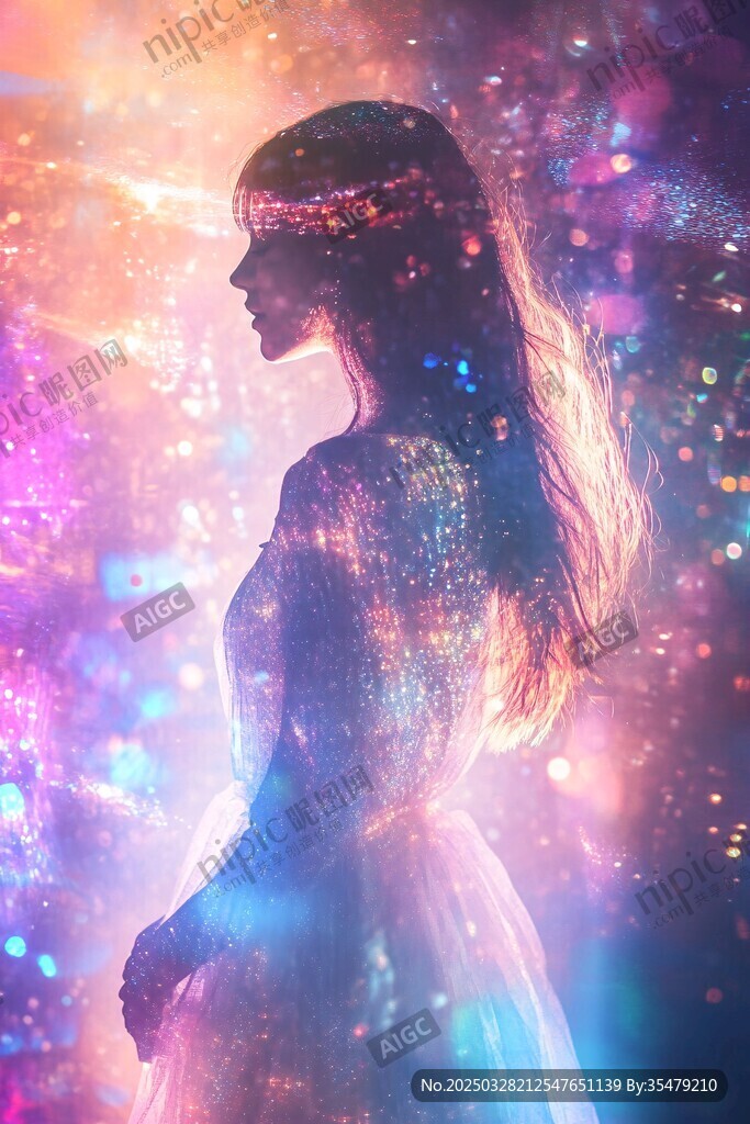 夢幻光影中的美麗女性剪影