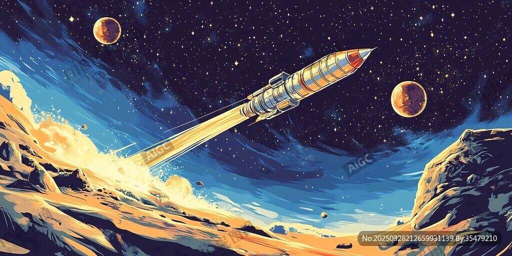 火箭升空探索浩瀚宇宙
