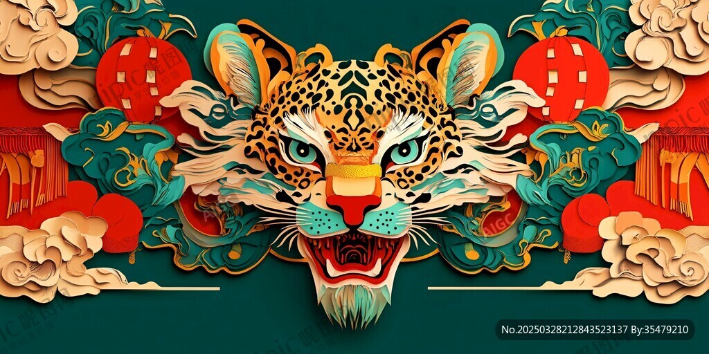 豹頭國風藝術插畫