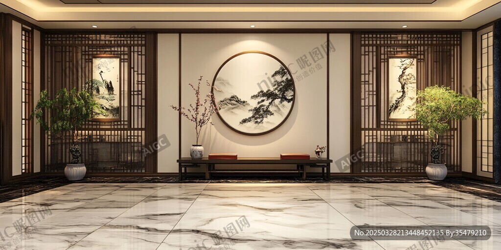 中式典雅大廳室內(nèi)裝飾圖