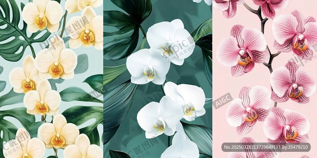 三色蝴蝶蘭花卉圖案集