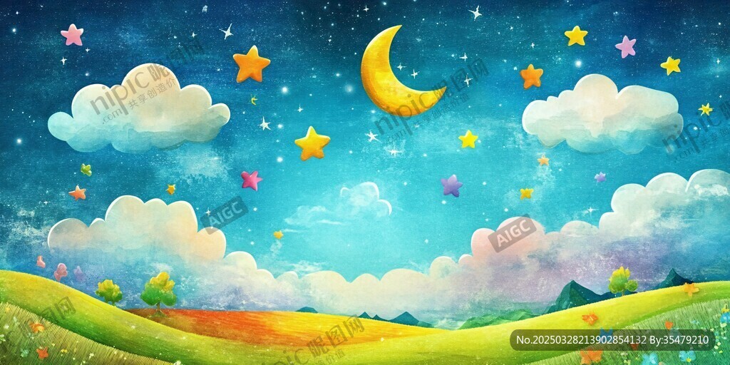 夢幻夜空下的童話田園