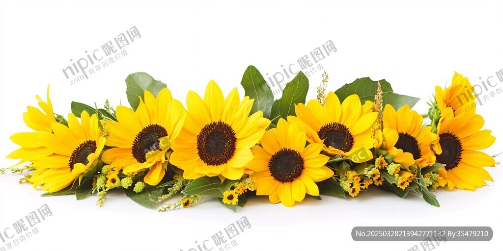一排燦爛向日葵綻放