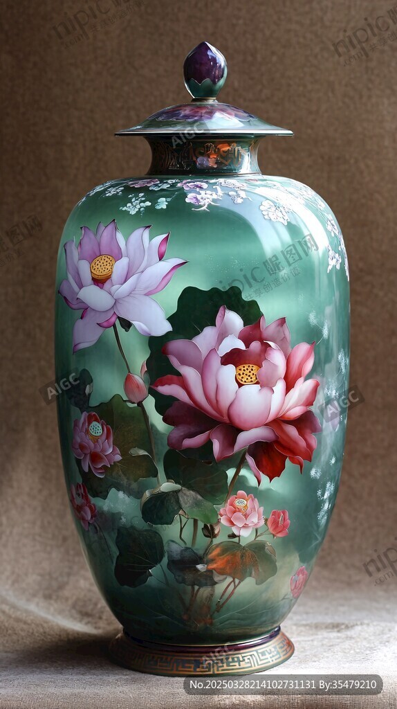 綠底荷韻花瓶