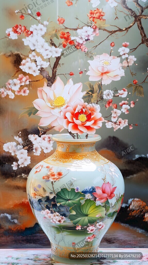 中式花瓶插繁花美如畫