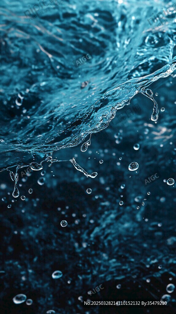 藍(lán)色水波與晶瑩氣泡特寫(xiě)