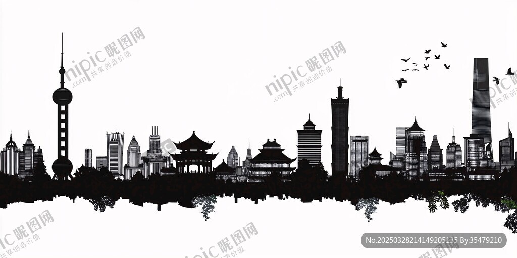上海城市建筑天際線剪影