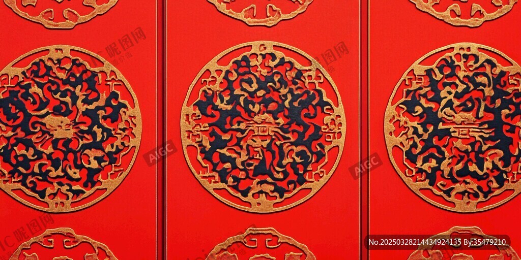 中式紅底金紋傳統裝飾圖案
