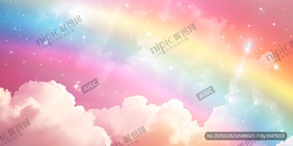 夢幻彩虹云朵星空背景圖