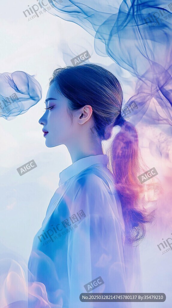 夢幻煙霧中的優雅女子