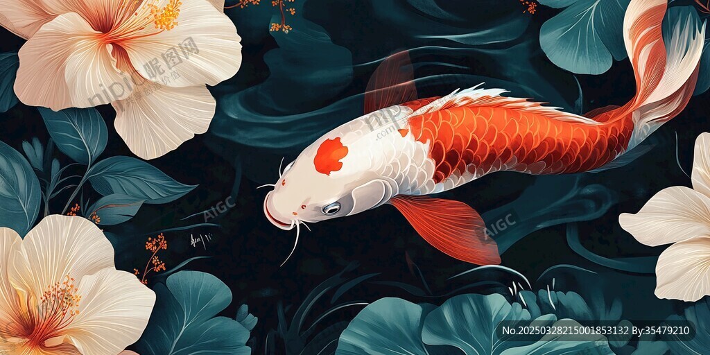 錦鯉戲花圖