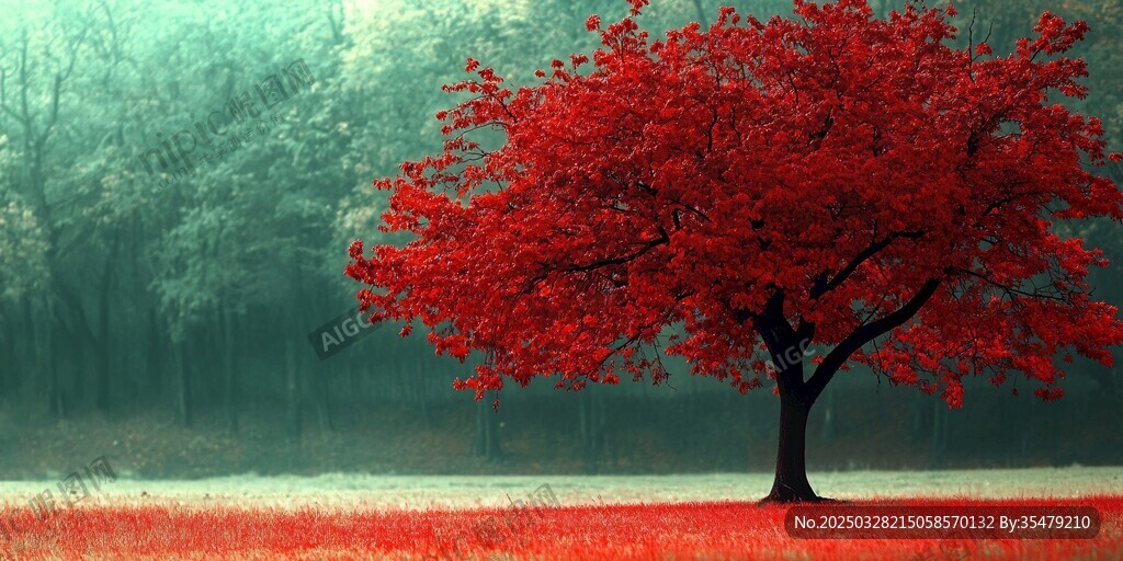 獨樹映紅林 美景如畫