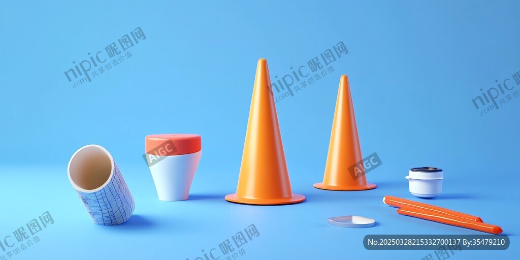 藍(lán)色背景下的施工警示用品
