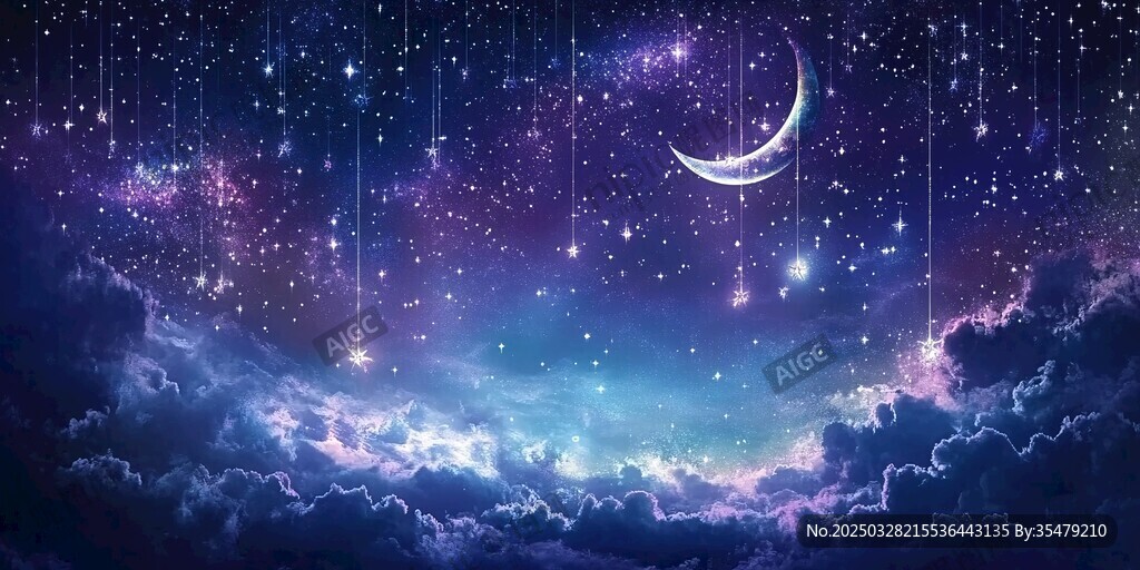 夢幻星空下的浪漫月夜