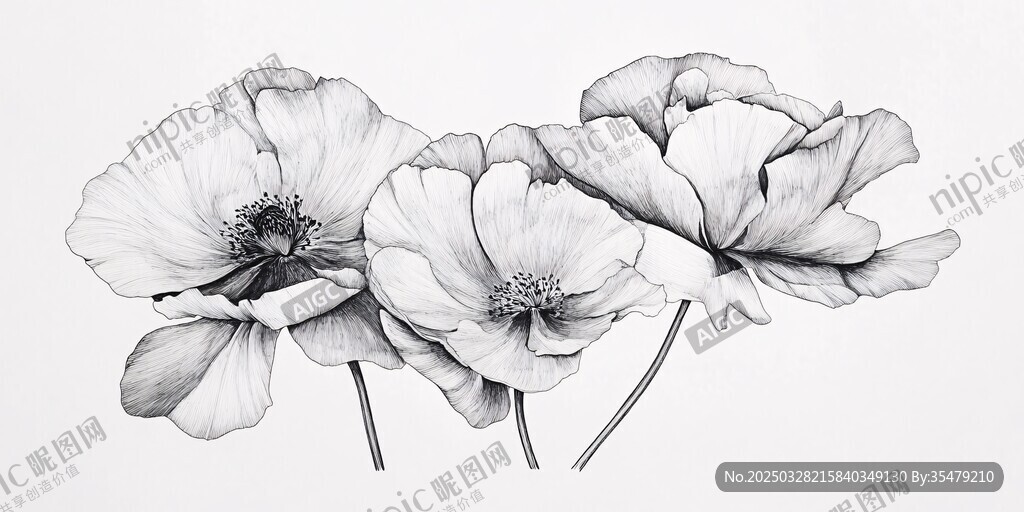 黑白花卉素描圖