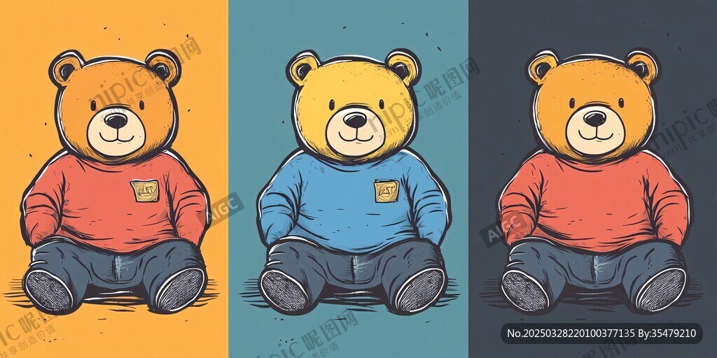 三只小熊插畫形象展示