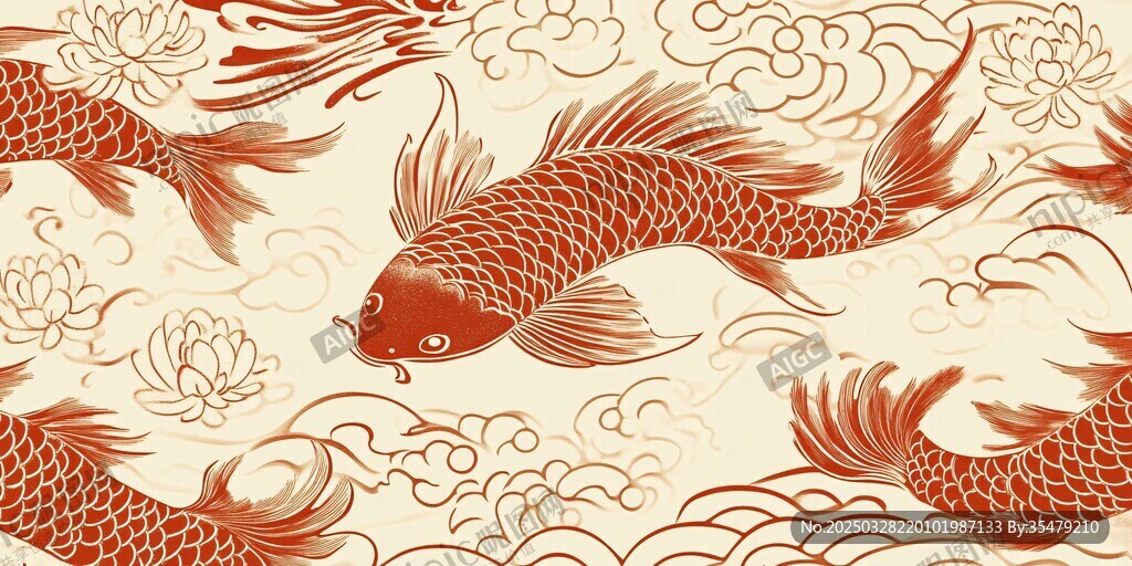 中式錦鯉瑞花紋樣圖案