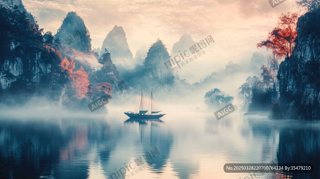 江上孤舟 山水間的詩意畫卷