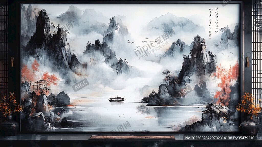 中式山水墨韻意境掛畫