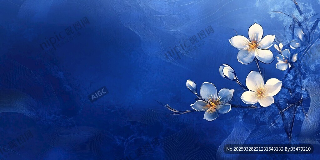 藍(lán)調(diào)背景下的素雅白花