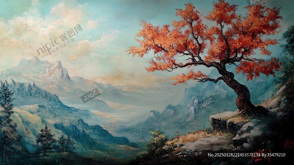 秋景獨樹繪就山間詩意
