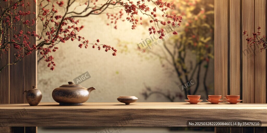 中式茶室靜謐茶具景致