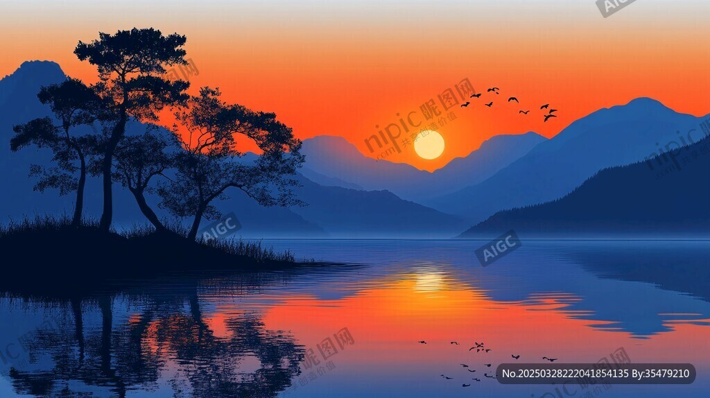 湖畔落日美景